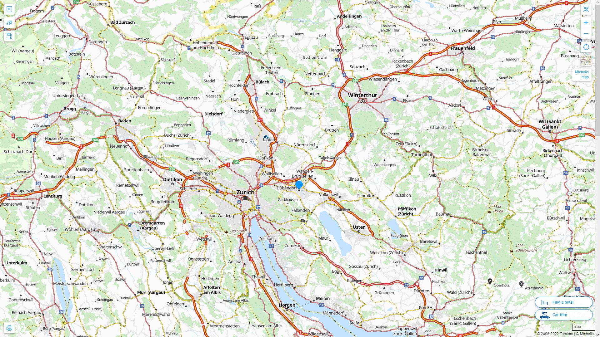 Dübendorf Highway and Road Map